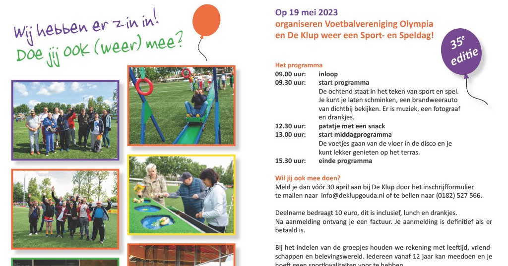 Sport- en speldag bij Olympia en De Klup op 19 mei! afbeelding nieuwsbericht Sport- en speldag bij Olympia en De Klup op 19 mei! afbeelding nieuwsbericht